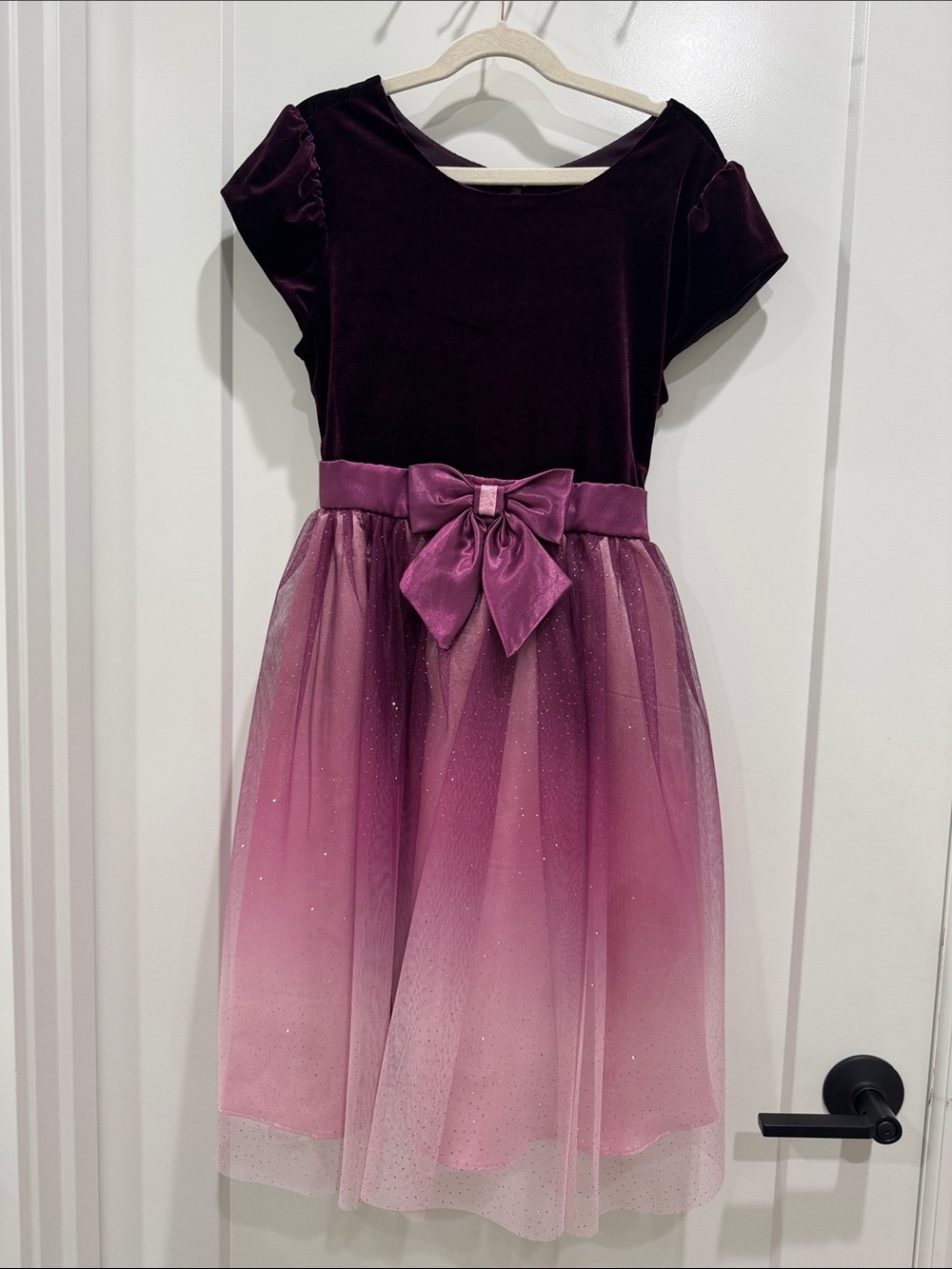 Jona Michelle Girls Velvet and Tulle Ombre Dress with Bow Purple Pink